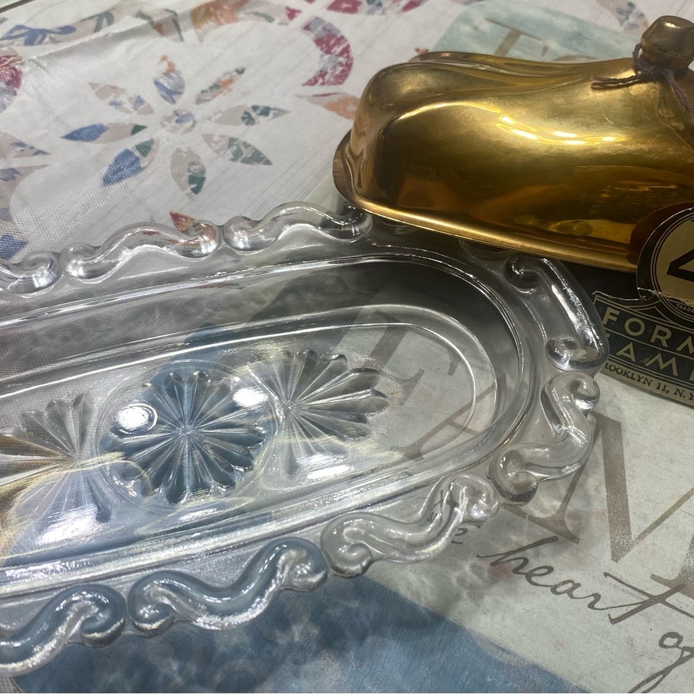 Vintage Butter Glass Dish with cover.